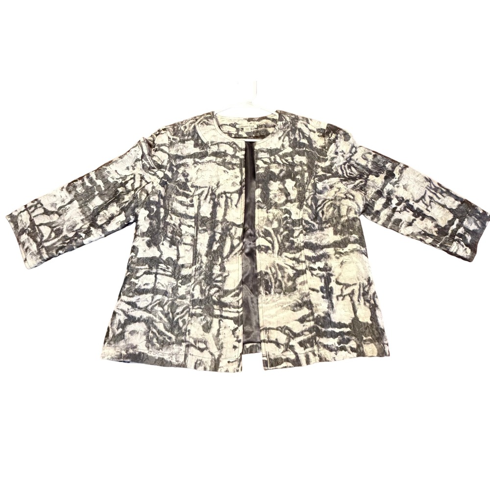 Coldwater Creek Abstract Artsy Elevated Jacket Gray White Large L 14-16